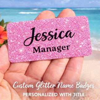 Hot Pink Glitter Name Tag for Lash & Nail Tech