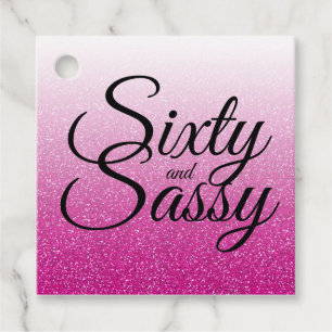 Hot Pink Glitter Ombre 60 and Sassy 60th Birthday Favour Tags