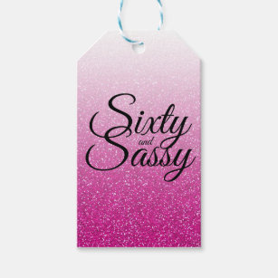 Hot Pink Glitter Ombre 60 and Sassy 60th Birthday Gift Tags