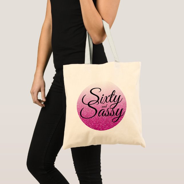 Hot Pink Glitter Ombre 60 and Sassy 60th Birthday Tote Bag (Front (Product))