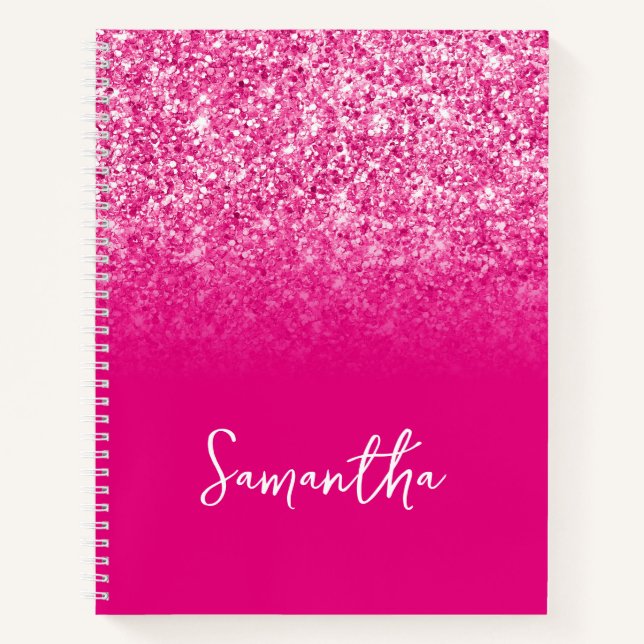 Hot Pink Glitter Ombre Name Notebook (Front)