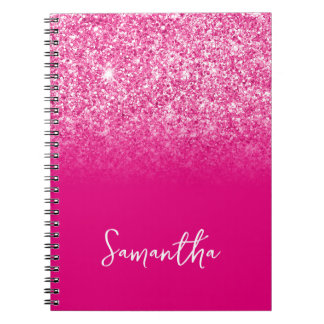 Hot Pink Glitter Ombre Name Notebook