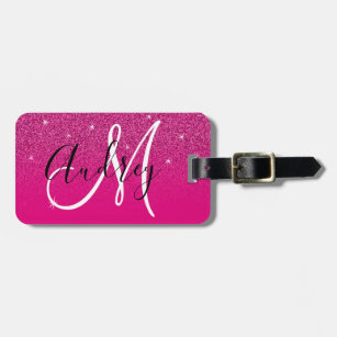 Hot Pink Glitter Ombre Personalised Monogram Luggage Tag