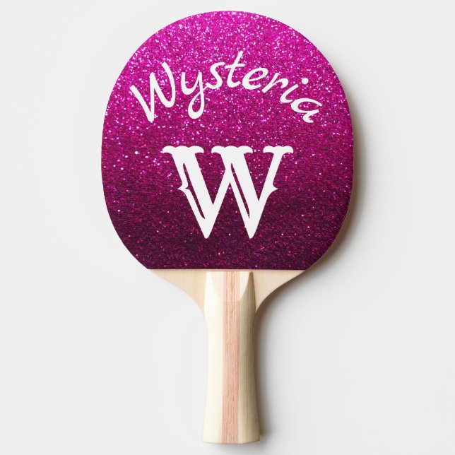 Hot Pink Glitter Ombre Sparkles Monogram Glam Ping Pong Paddle (Front)