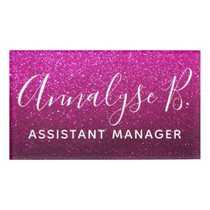 Hot Pink Glitter Ombre Sparkly Name Professional Tag