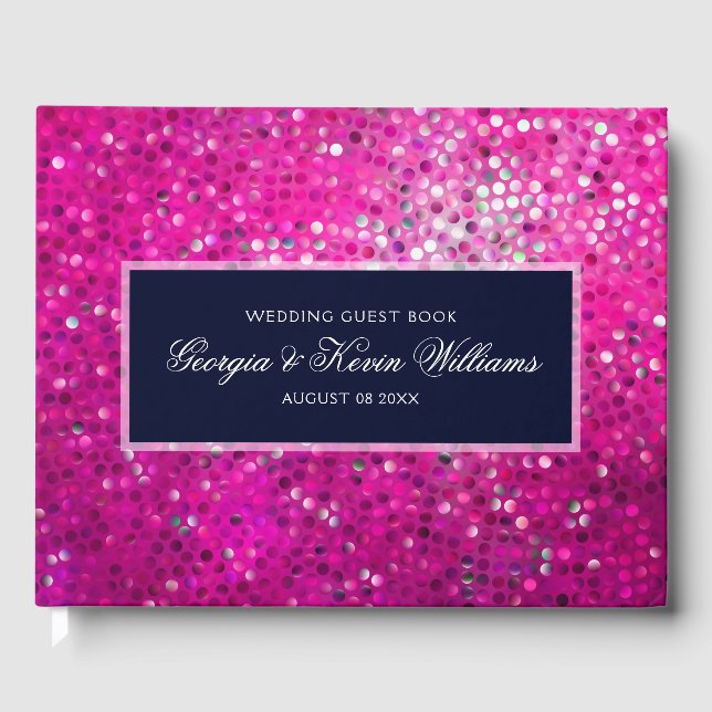 Hot Pink Glitter Pattern Guest Book (Front)
