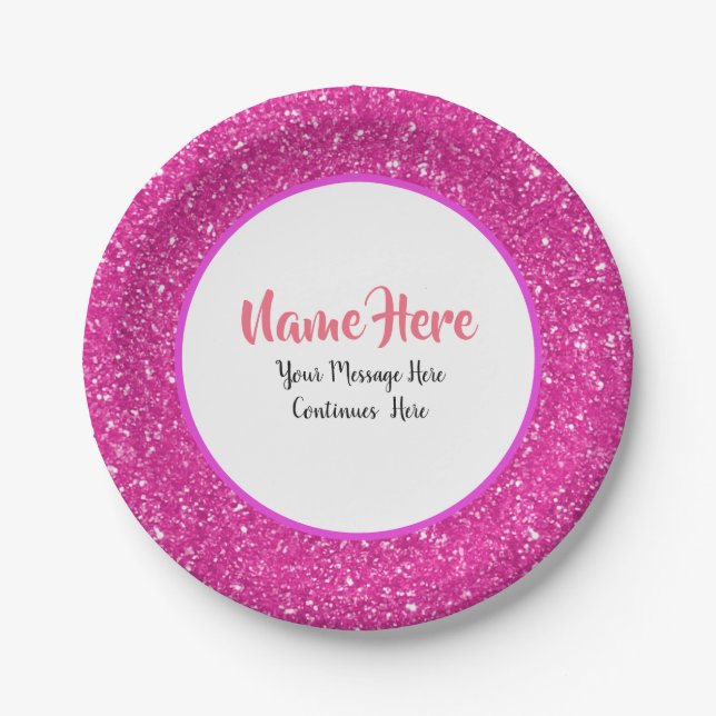 Hot Pink Glitter Pattern Personalised Paper Plate (Front)