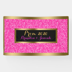 Hot Pink Glitter Pattern With Gold Banner