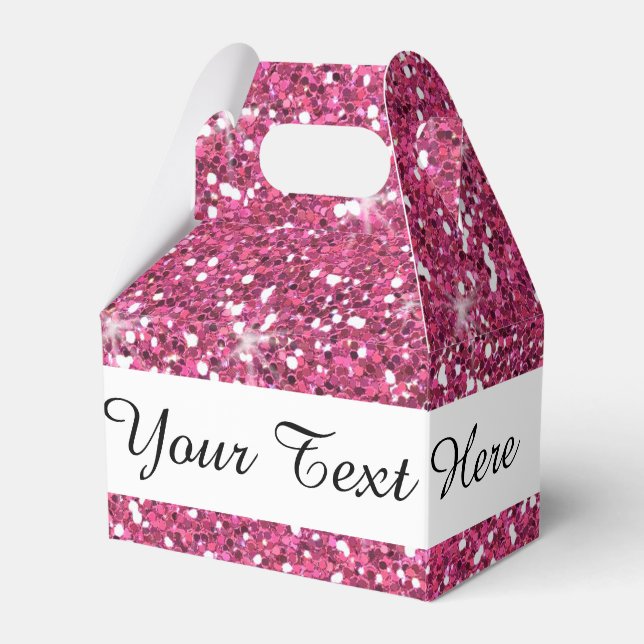 Hot Pink Glitter Printed Favour Box (Front Side)