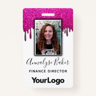 Hot Pink Glitter Professional CNA Nurse Photo Name ID Badge