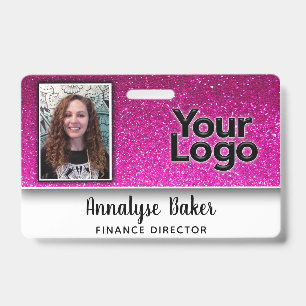 Hot Pink Glitter Professional CNA Nurse Photo Name ID Badge