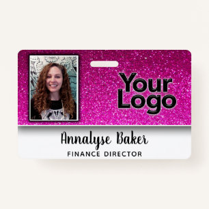 Hot Pink Glitter Professional CNA Nurse Photo Name ID Badge