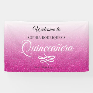 Hot Pink Glitter Quinceañera 15th Birthday Welcome Banner
