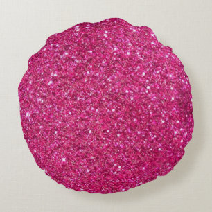 Hot Pink Glitter Round Throw Pillow