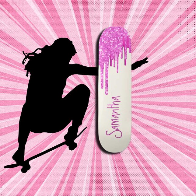 Hot Pink Glitter Skateboard (Girl Power, Original and best online Zazzle skateboard shop- Urban Warrior)