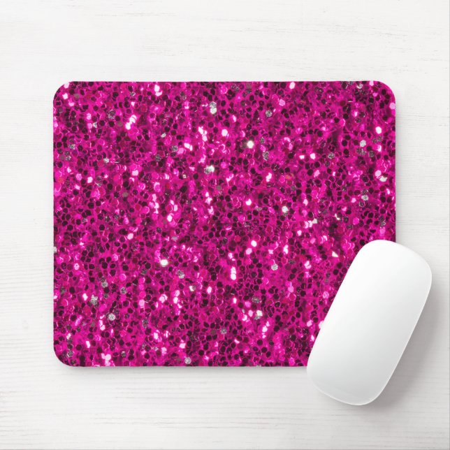 Hot pink glitter sparkles faux mouse mat (With Mouse)