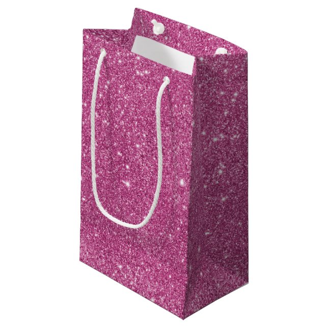 Hot Pink Glitter Sparkles Small Gift Bag (Front Angled)