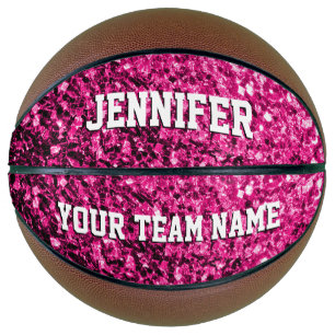 Hot pink glitter sparkles Your name Team Basketball