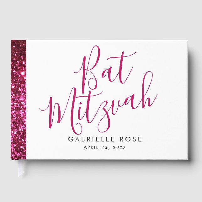 Hot Pink Glitter Sparkly Modern Guest Book (Front)