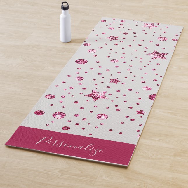Hot Pink Glitter Stars Trendy Glam Zen Meditation Yoga Mat (In Situ)