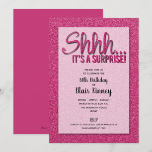 Hot Pink Glitter SURPRISE Birthday Invitations