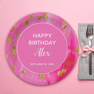 Hot Pink Glitter Surprise Birthday Party   Paper Plate