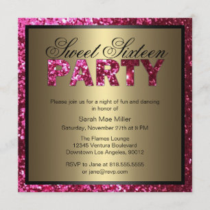 Hot Pink Glitter Sweet Sixteen Invitation