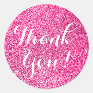 Hot Pink Glitter Thank You Classic Round Sticker