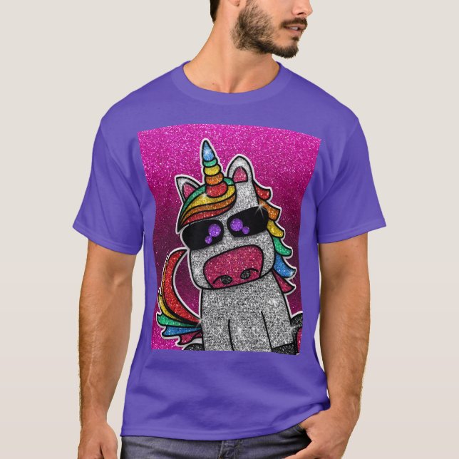 Hot Pink Glitter Unicorn Jersey Name + Number  T-Shirt (Front)