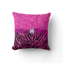 Hot Pink Glitter Zebra Pattern Ribbon Diamond Cute