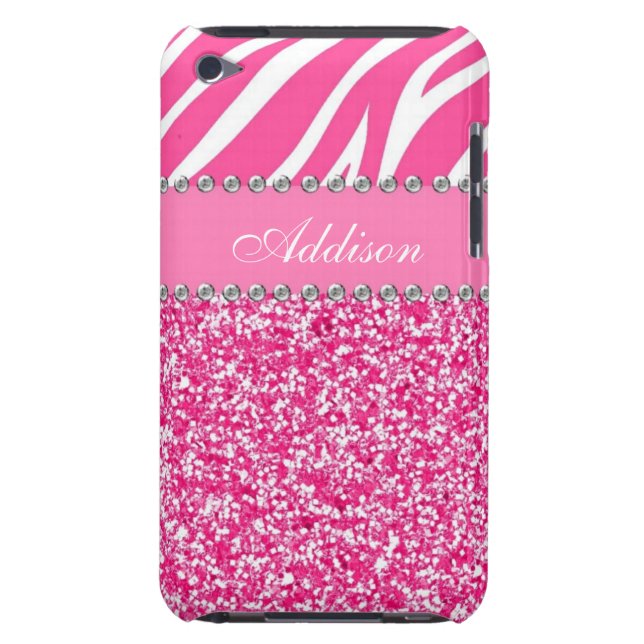 Hot Pink Glitter Zebra Print Rhinestone Girly Case (Back)