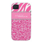 Hot Pink Glitter Zebra Print Rhinestone Girly Case