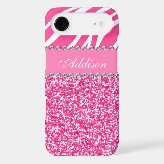Hot Pink Glitter Zebra Print Rhinestone Girly Case (Back)