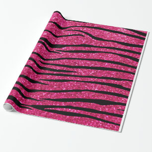 Hot pink glitter zebra stripes wrapping paper