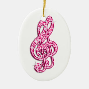 Hot Pink Glitzy Sparkly Diamond Music Notes Ceramic Tree Decoration
