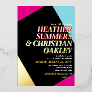 Hot Pink & Gold 80s Typography Retro Wedding