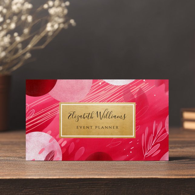 Hot Pink Gold Abstract Business Cards (Creator Uploaded)