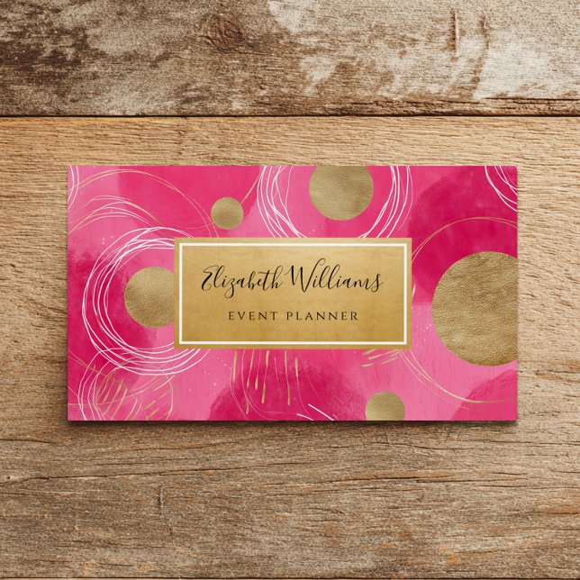 Hot Pink Gold Abstract Business Cards (Creator Uploaded)