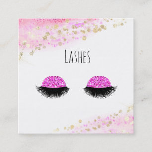 *~* Hot Pink Gold Abstract Pastel Glitter Lashes Square Business Card