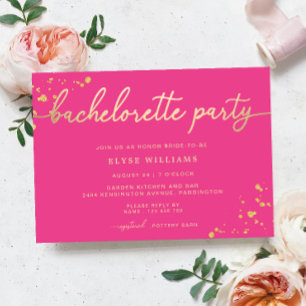 Hot Pink Gold Bachelorette Party Invitation