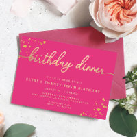 Hot Pink Gold Birthday Dinner Invitation