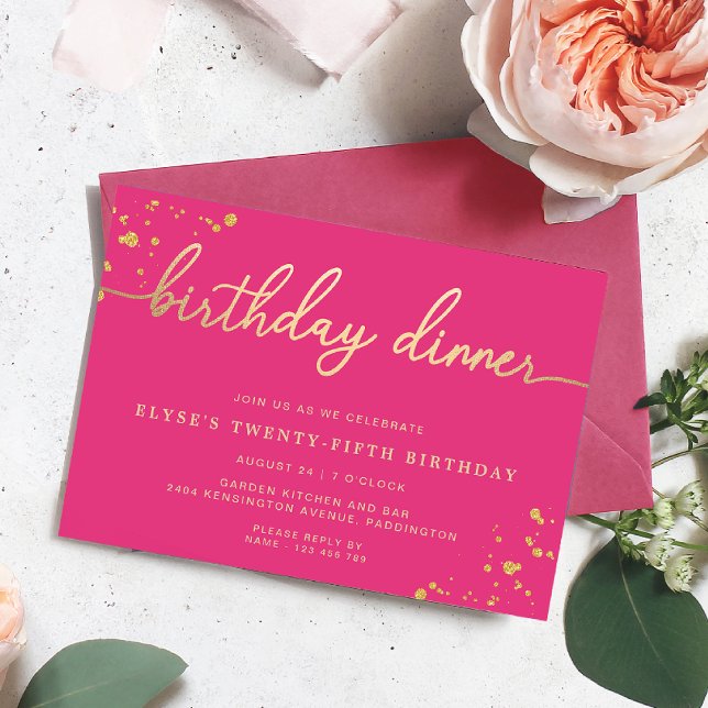 Hot Pink Gold Birthday Dinner Invitation (Birthday Dinner Invitation Paintly Hot Pink Gold )