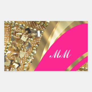 Hot pink & gold bling rectangular sticker
