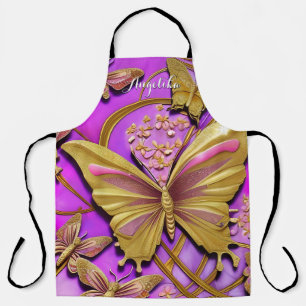 Hot Pink Gold Butterfly Personalised Name Apron