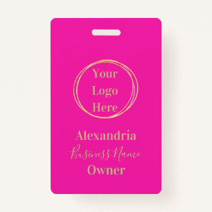 Hot Pink Gold Custom Business ID Employee Name ID Badge