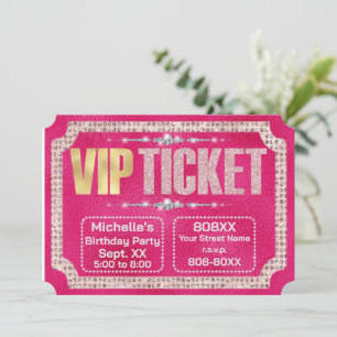 Hot Pink & Gold Diamonds and Glitter Ticket Invitation