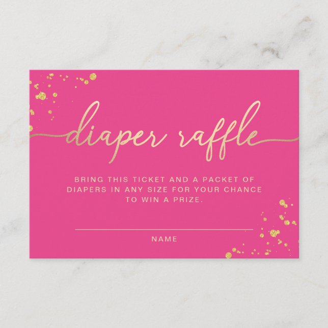 Hot Pink Gold Diaper Raffle Ticket Insert Card (Front)