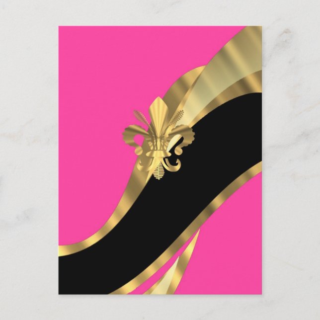 Hot pink & gold fleur de lys postcard (Front)
