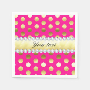 Hot Pink Gold Foil Polka Dots Diamonds Napkin