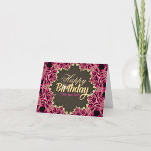 Hot Pink + Gold Fractal Lace Star Birthday card